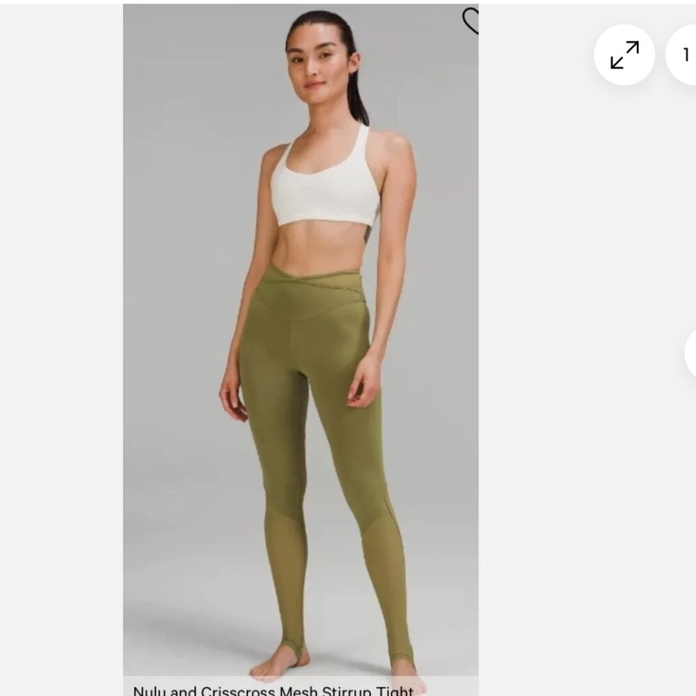Lululemon Like New Crisscross Mesh Stirrup Legging in Green - Size 14